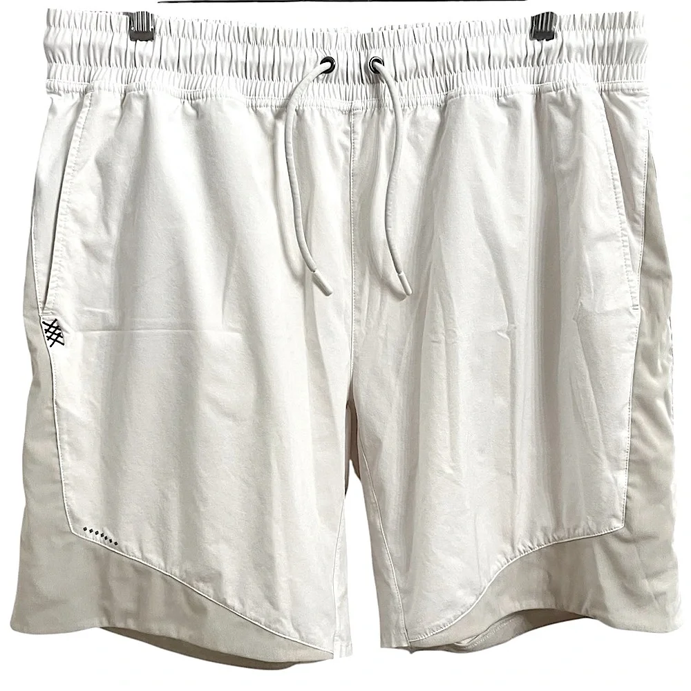 RHONE MENS TWO TONE OFF WHITE ATHLETIC PERFORMANCE PHASE LINED SHORTS SIZE XL